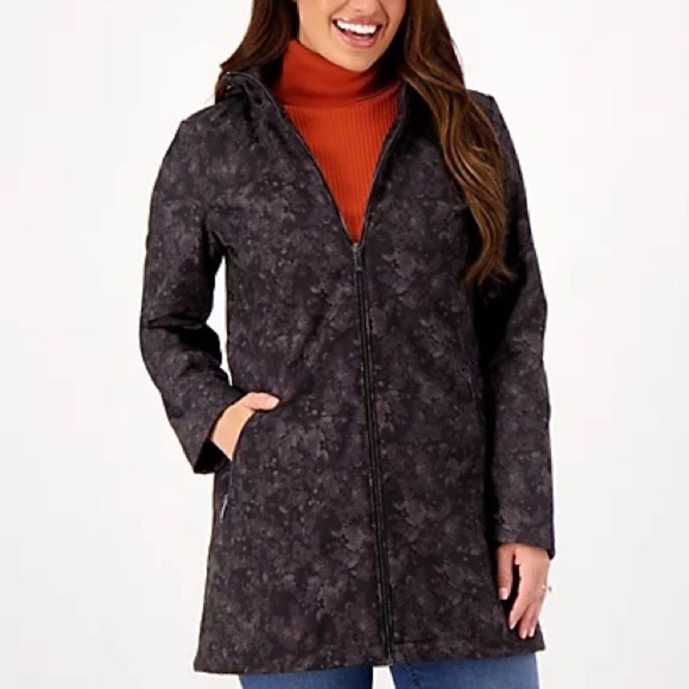 Dennis Basso Detachable Hood Printed V-Luxe Jacket